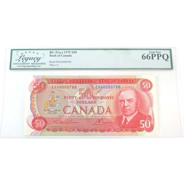 BC-51a-i 1975 $50 Low Serial # EHA0000780 Legacy GEM UNC66 PPQ Lawson-Bouey 