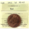 Image 1 : 1-cent 1911 ICCS MS65 Red