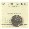 Image 1 : 5-cent 1922 ICCS MS64