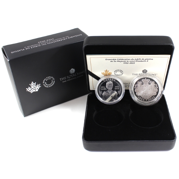 2022 Canada/UK Her Majesty Queen Elizabeth II Platinum Jubilee Celebration 2-coin Set (Tax Exempt)  