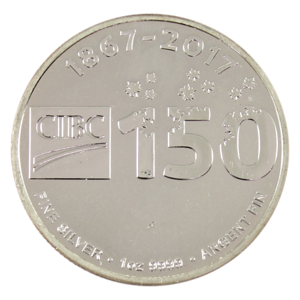 1oz CIBC 2017 CIBC's 150th Birthday .9999 Fine Silver Round (Tax Exempt)