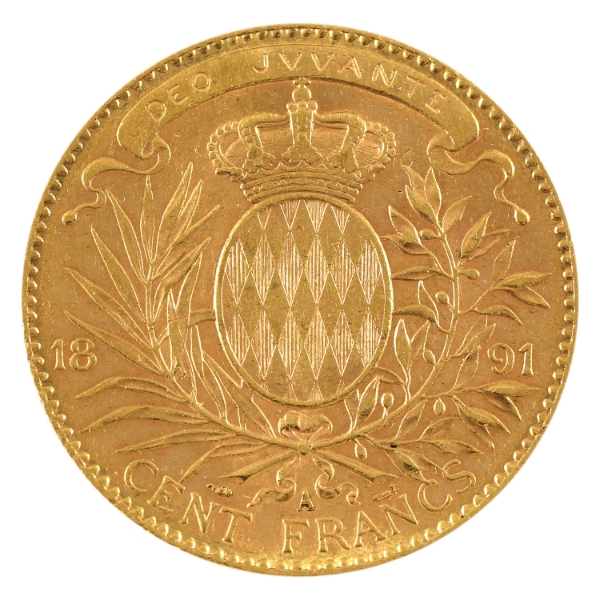 Monaco Gold 1891A 100 Francs AU-UNC 
