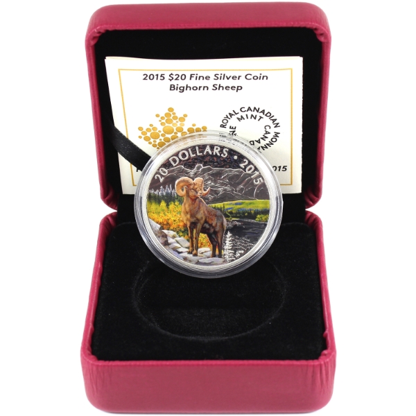 2015 $20 Bighorn Sheep 1oz .9999 Fine Silver Coin w/ Selective Colour (Tax Exempt)