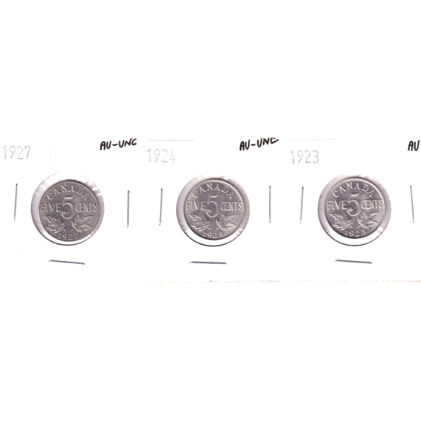 5-cent 1923-1927 AU to AU-UNC. 3pcs.