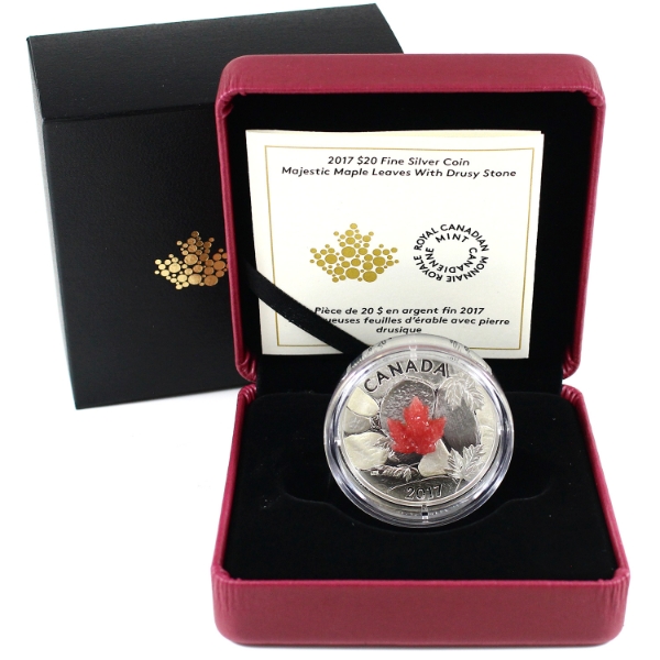 2017 $20 Majestic Maple Leaves with Drusy Stone Fine Silver Coin (Tax Exempt)