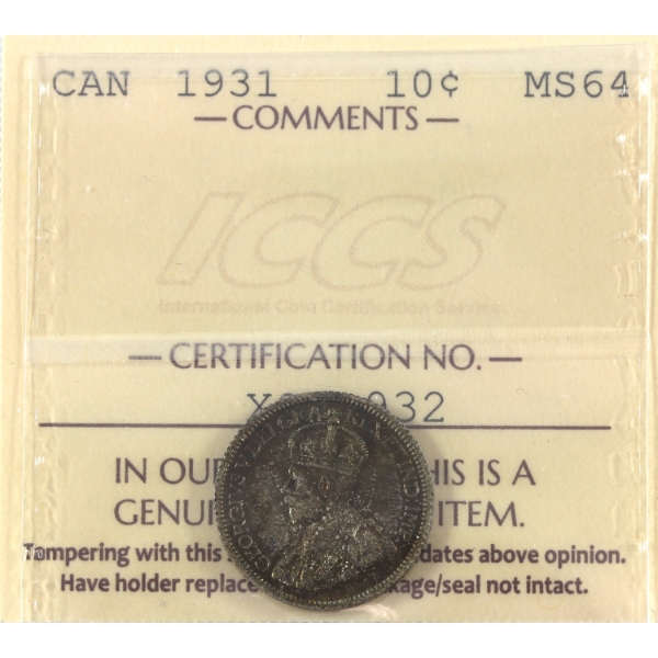 10-cent 1931 ICCS MS64