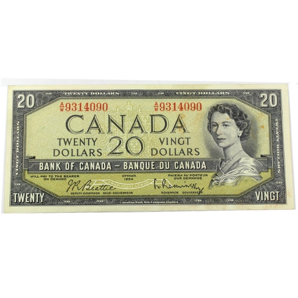 BC-41b 1954 $20 AU-UNC Beattie-Rasminsky SN: A/W9314090