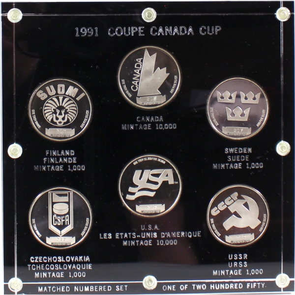6x 1oz Labatt 1991 Canada Cup 6-Piece .999 Silver Rounds in Custom Acrylic Slab (Tax Exempt)