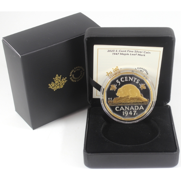2023 5-cent 1947 Maple Leaf Mark 2oz .9999 Fine Silver Coin (Tax Exempt)