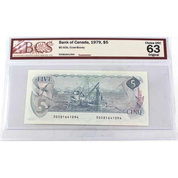 BC-53b 1979 $5 BCS CUNC63 Original Crow-Bouey SN: 30581641094