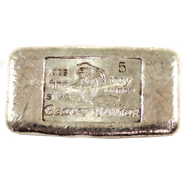 5oz Beaver Bullion .999 Fine Silver Bar (Tax Exempt)