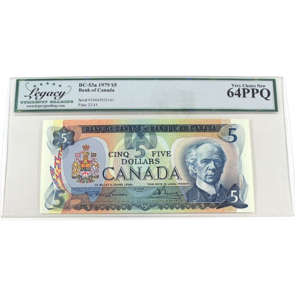 BC-53a 1979 $5 Legacy CUNC64 PPQ Lawson-Bouey SN:30443932141