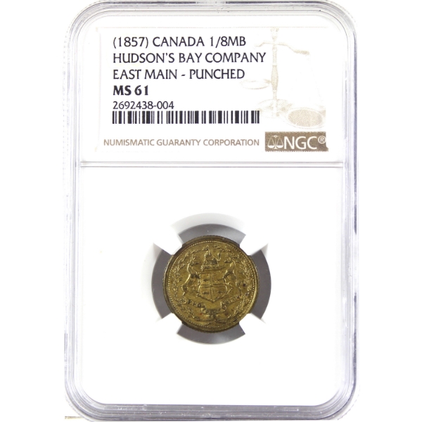 Hudson's Bay Company 1857 1/8 'Made Beaver' Trading Token NGC MS61 Approx. 2g-Bronze 18mm