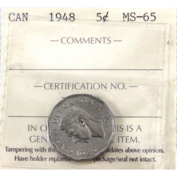 5-cent 1948 ICCS MS65