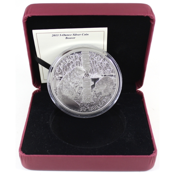 2013 $50 The Beaver 5oz Fine Silver Coin (Tax Exempt)