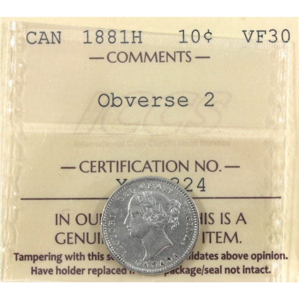 10-cent 1881H Obverse 2 ICCS VF30