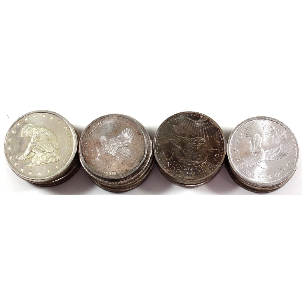 Bulk Lot of 1oz USA Mainly 1980s Trade Dollars .999 Fine Silver Coins. 18pcs (Tax Exempt)