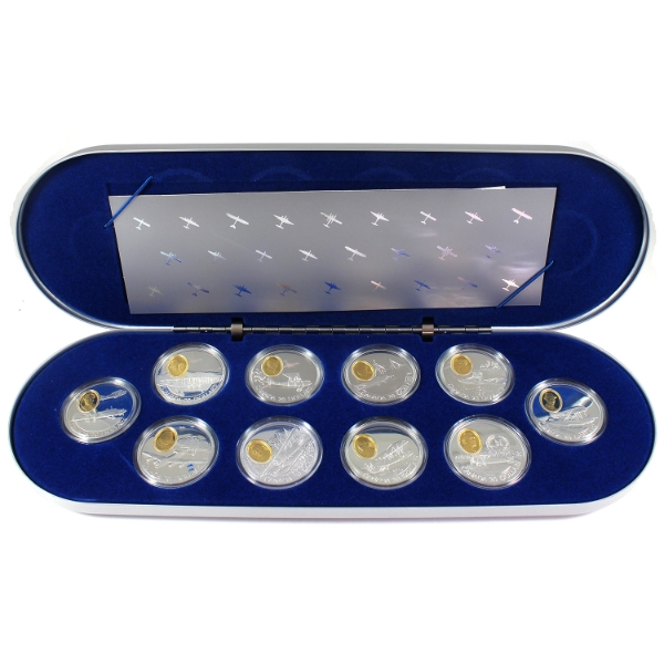 1990-1994 $20 Aviation Series One- The First 50 Years Sterling Silver 10-coin Set