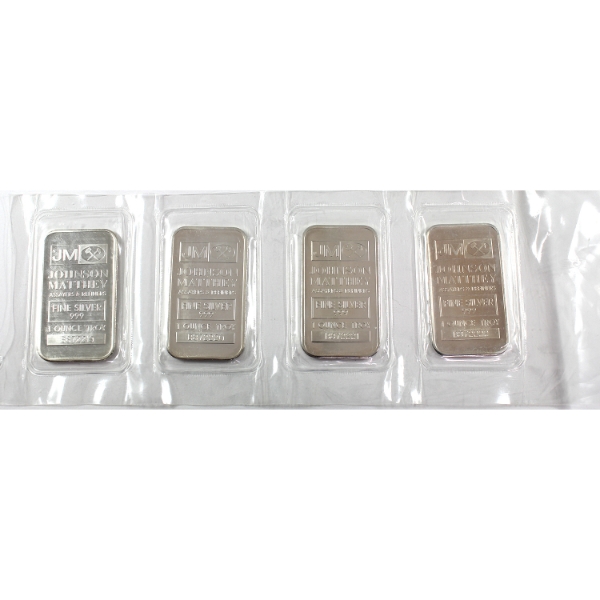 4x 1oz JM Johnson Matthey Consecutive 'B' Series .999 Silver Bars SN: B872219-"22. 4pcs.