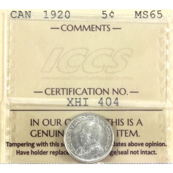 5-cent 1920 ICCS MS65