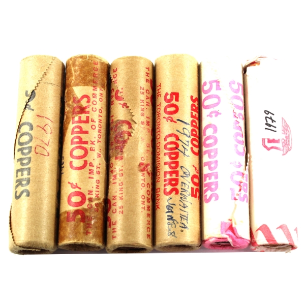 1-cent 1965-1979 Rolls of 50pcs. 6 Rolls.