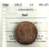 1-cent 1912 ICCS MS65 Red