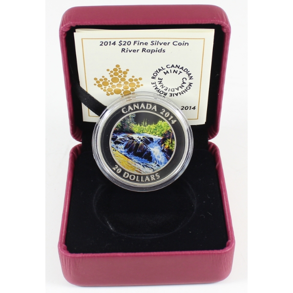 2014 $20 River Rapids Fine Silver Coin w/ Selective Colour (Tax Exempt)