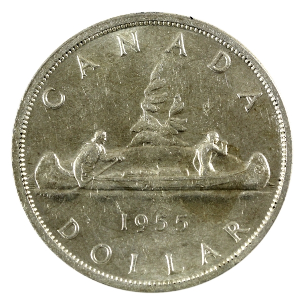 Silver $1 1955 Arnprior with Die Break EF-AU (scratched)