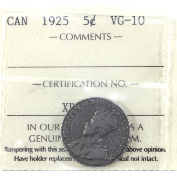 5-cent 1925 ICCS VG10