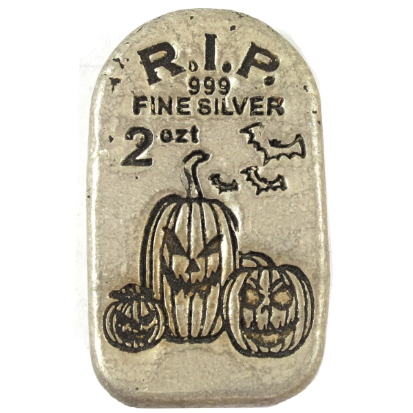 2oz Monarch Precious Metals Glow In The Dark Pumpkin Tombstone .999 Fine Silver Bar (Tax Exempt)