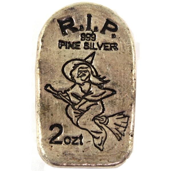2oz Monarch Precious Metals Witch Tombstone .999 Fine Silver Art Bar (Tax Exempt)