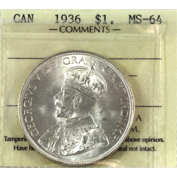 Silver $1 1936 ICCS MS64
