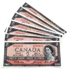 Image 1 : Interesting set of 1954 $2 Canada Notes N/B to Z/B, all different prefix letters. Uncirculated. 8pcs