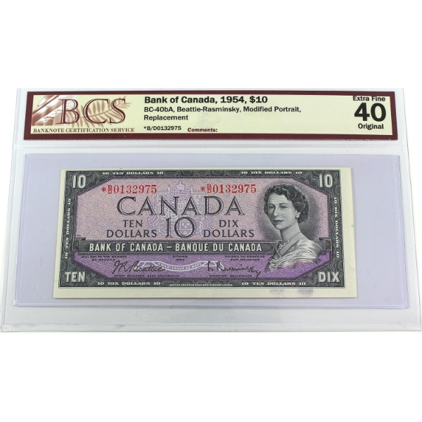 BC-40bA 1954 $10 Modified Portrait BCS EF40 Original Beattie-Rasminsky *B/D Replacement