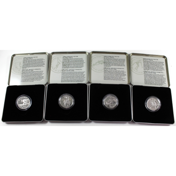 Group Lot of 1998-2000 50-cent Canadian Sports Sterling Silver Coins. 4pcs.