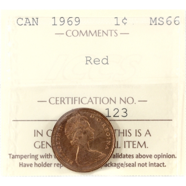 1-cent 1969 ICCS MS66 Red