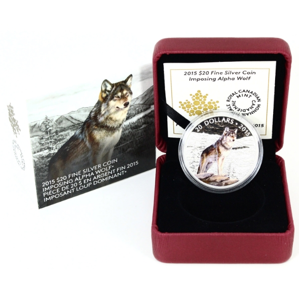 2015 $20 Imposing Alpha Wolf 1oz .9999 Fine Silver Coin (Tax Exempt)