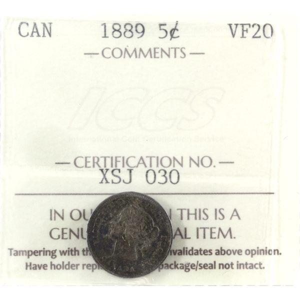 5-cent 1889 ICCS VF20