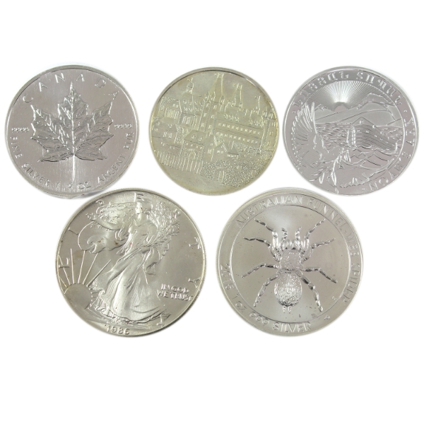 5x 1oz World .999 Fine Silver Rounds. 5pcs. (Tax Exempt)