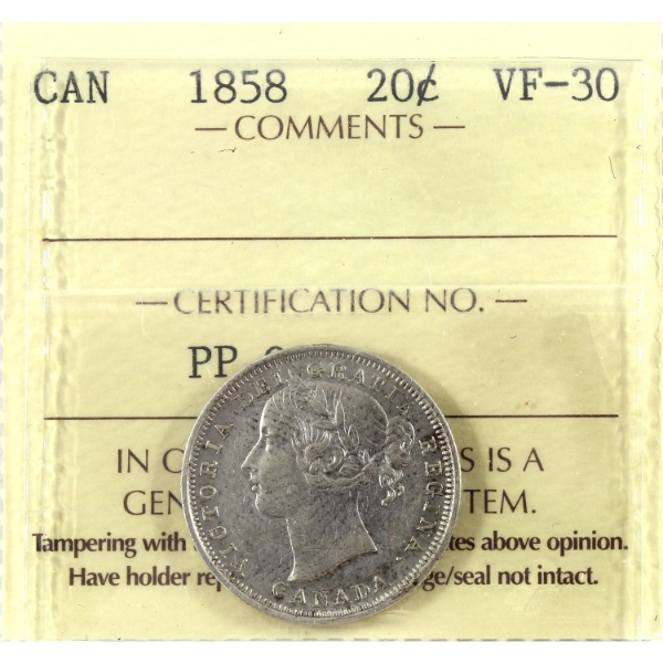 20-cent 1858 Coinage ICCS VF30