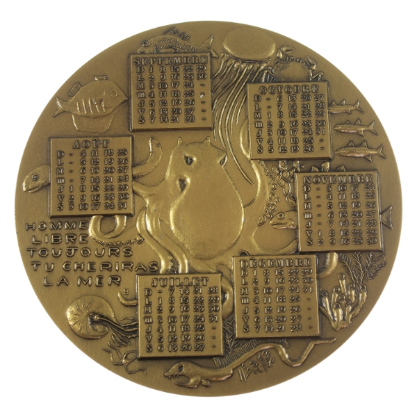 1996 XL French Art Calendar The Man and the Sea by Artist Asselbergs 440g, 95mm Bronze Medal