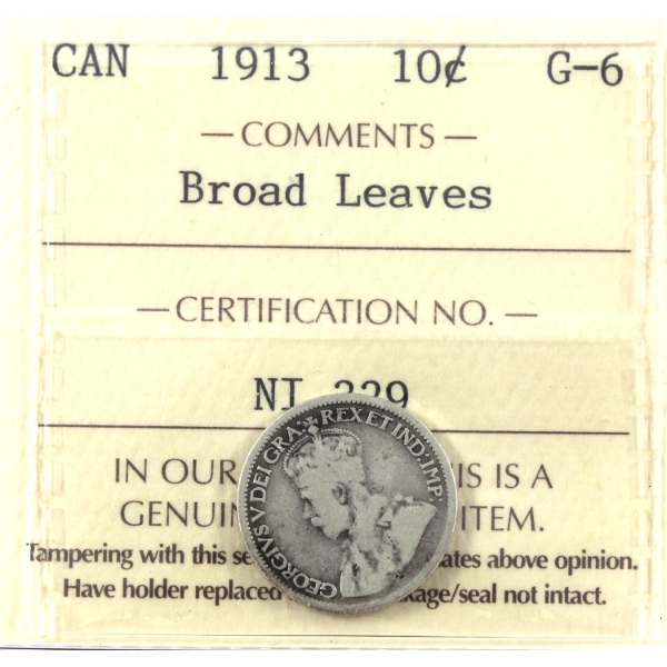 10-cent 1913 Broad Leaves ICCS G6