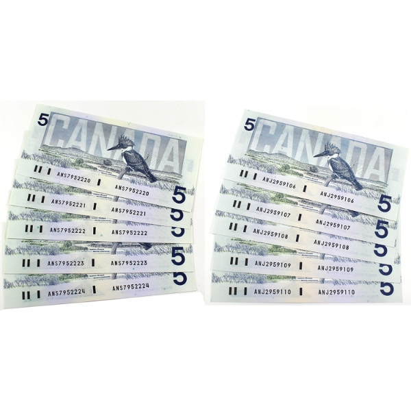 1986 $5 Consecutive Sets of 5. 10pcs.