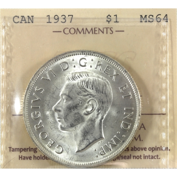 Silver $1 1937 ICCS MS64