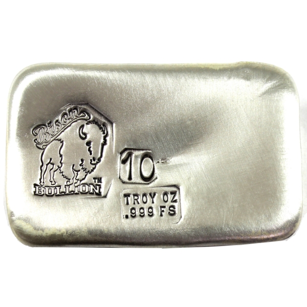 10oz Bison Bullion .999 Fine Silver Hand-Poured Bar (Tax Exempt)