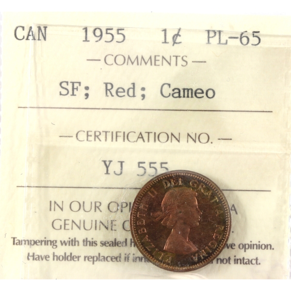1-cent 1955 SF ICCS PL65 Red; Cameo
