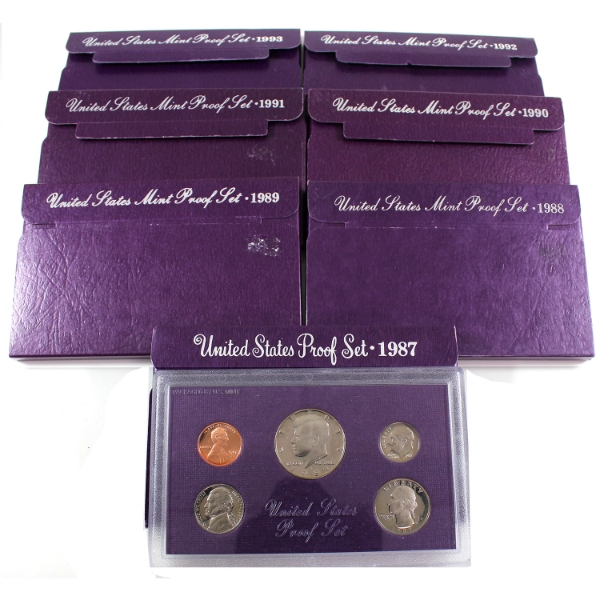 Bulk Lot of USA 1987-1993 United States Proof Sets. 7pcs.