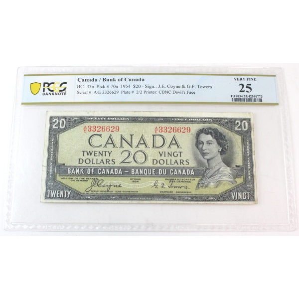 BC-33a 1954 $20 Devil's Face PCGS VF25 Coyne-Towers SN: A/E3326629 