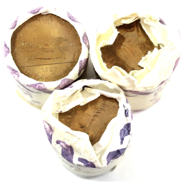 3x 1987 Loon $1 Original Rolls of 25pcs. 3 Rolls.