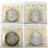 Image 1 : Silver $1 1965; SB P5 (T1), SB B5 (T2), LB B5 (T3) Cameo, & MB P5 (T5); ICCS MS64. 4pcs.